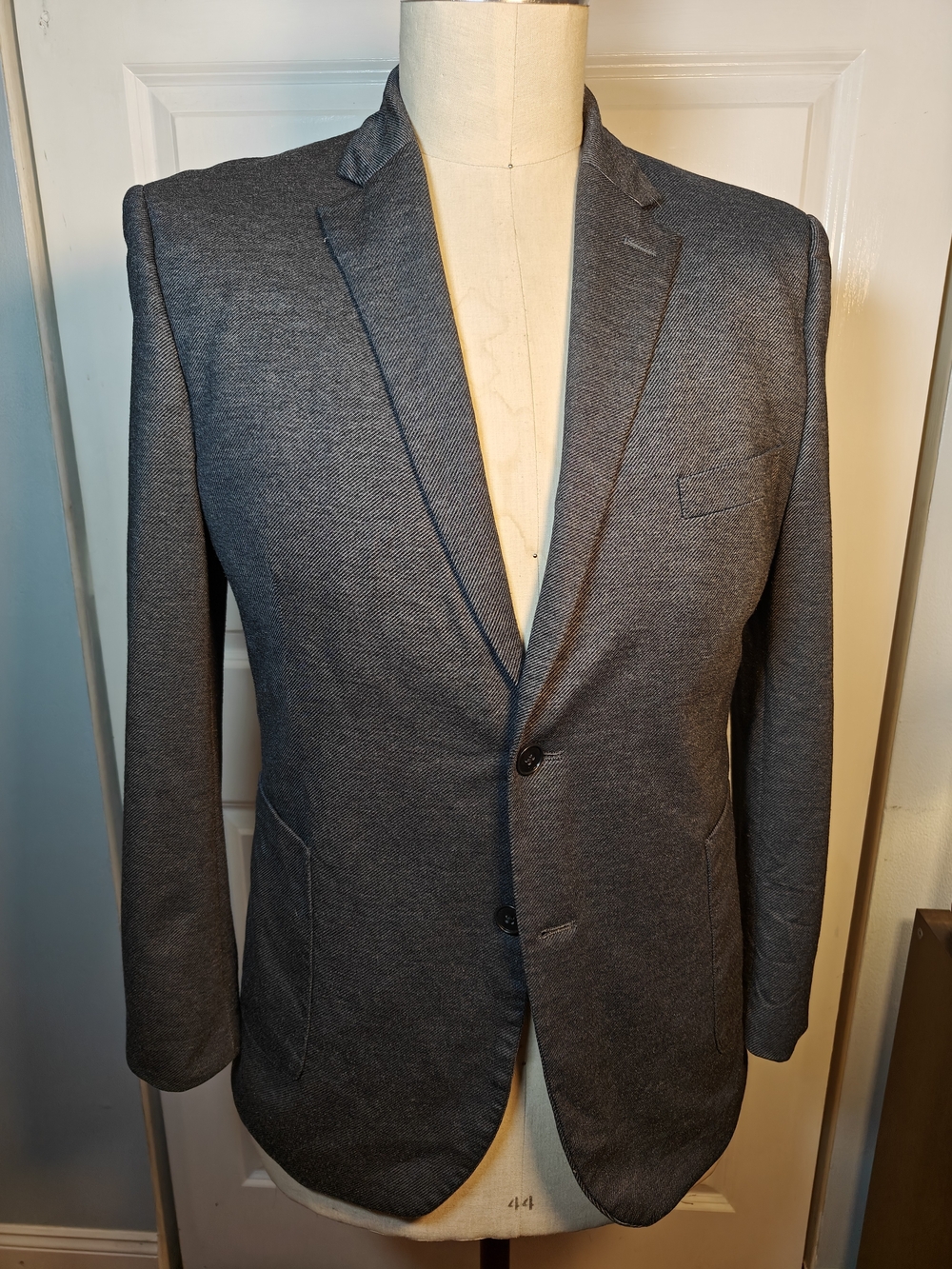 Johnston & Murphy Mens 44R Gray Diagonal Twill 2-Button Sport Coat Blazer